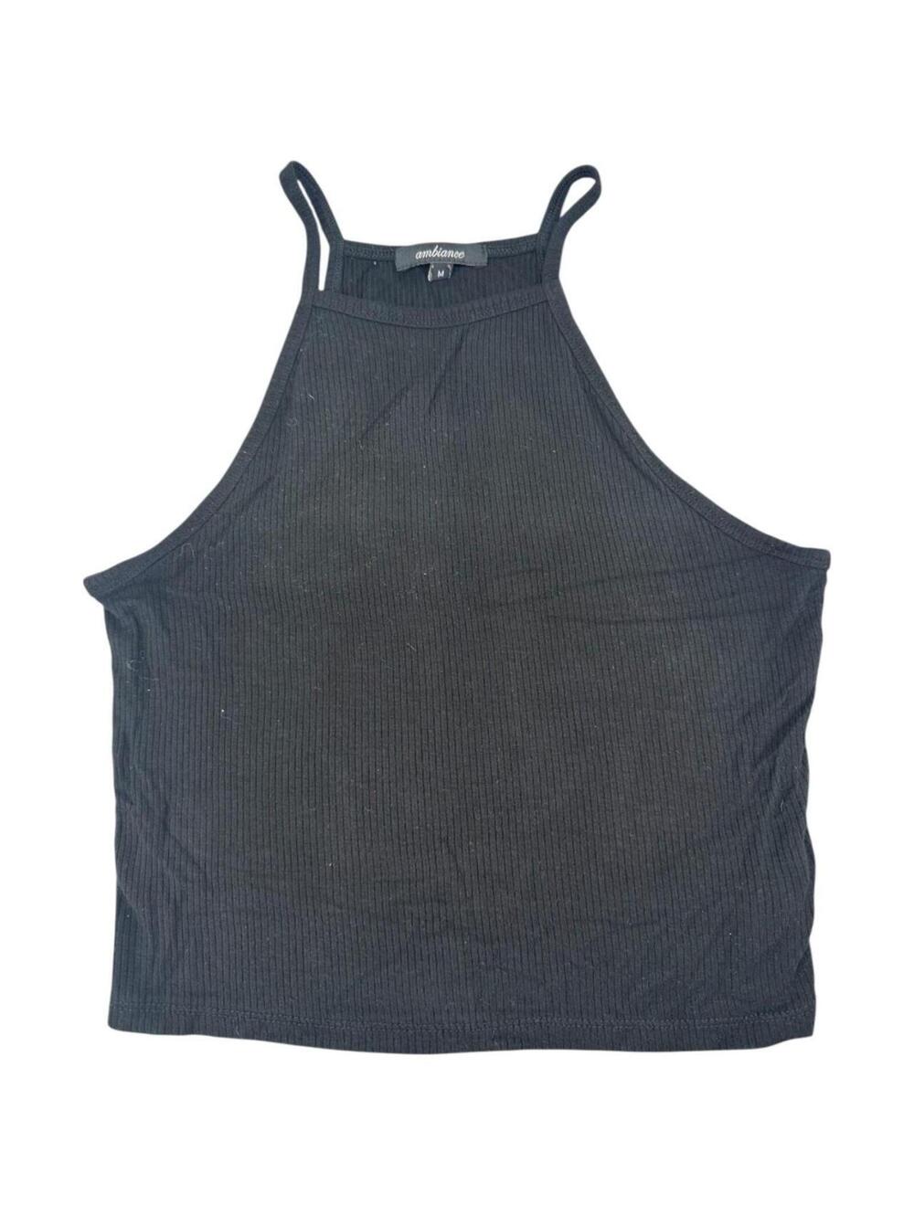 Ambiance Black Ribbed Halter Crop Top